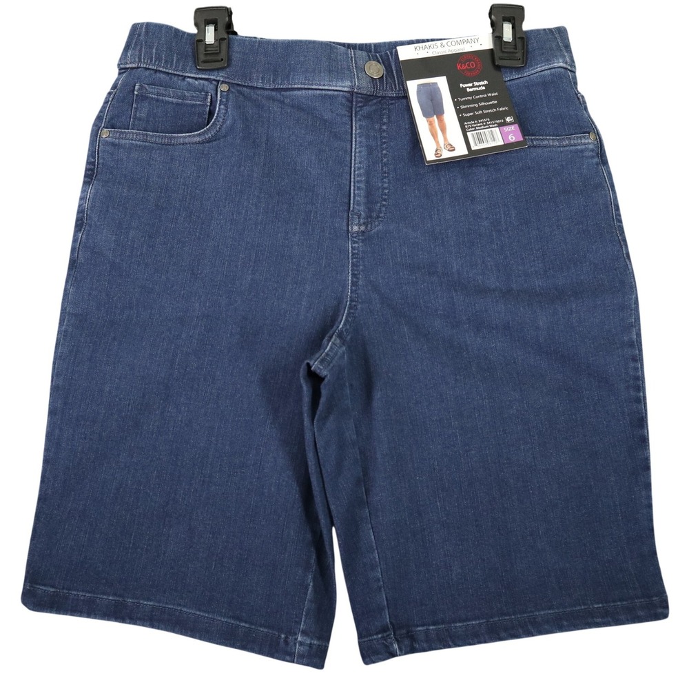 Khakis & Company Power Stretch Bermuda Shorts Womens 6 Medium Wash Tummy Control